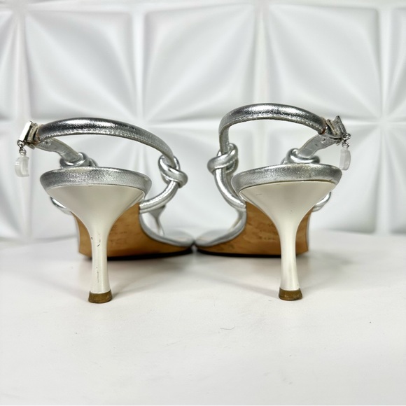 Christian DIOR silver metallic thong sandals heels flip flops sling backs 37.5 - Picture 7 of 14